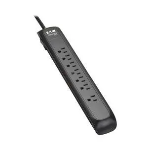 Eaton Series TLP76B Surge Protector Power Strip with Flat Extension Cord Plug, 7 Outlets, 1500 Joules, 6ft Power Cable, Black, Manufacturer's Liftime & $25,000 Insurance Eaton Series TLP76B Surge Protector Power Strip with Flat Extension Cord Plug, 7 Outlets, 1500 Joules, 6ft Power Cable, Black, Manufacturer's Liftime & $25,000 Insurance