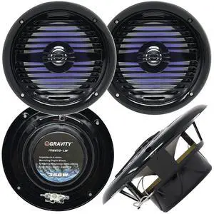 Gravity Marine Speakers - 6.5 Inch 2 Way Waterproof and Weather Resistant Outdoor Audio Stereo Sound System with LED Lights, 350 Watt Power and Low Profile Slim Style - 1 Pair - MG670 (Black) Gravity Marine Speakers - 6.5 Inch 2 Way Waterproof and Weather Resistant Outdoor Audio Stereo Sound System with LED Lights, 350 Watt Power and Low Profile Slim Style - 1 Pair - MG670 (Black)