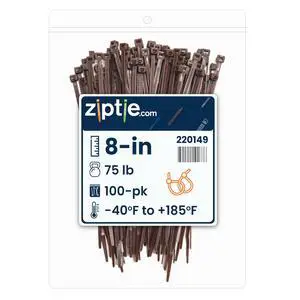 8-Inch Dark Brown Nylon Multi-Purpose Zip Ties - 75-lb Tensile Strength Cord Management - UL 21S Listed Tie Wraps - Indoor Multi-Purpose (100-Pack) 8-Inch Dark Brown Nylon Multi-Purpose Zip Ties - 75-lb Tensile Strength Cord Management - UL 21S Listed Tie Wraps - Indoor Multi-Purpose (100-Pack)