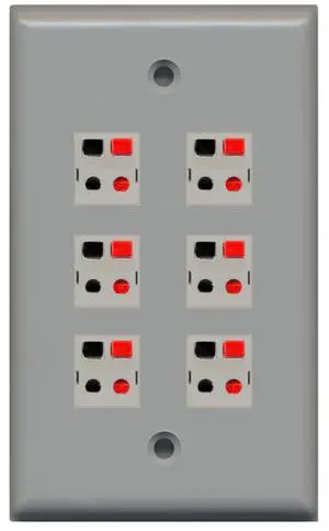 6 Port Speaker Jack Single Gang Wall Plate for Home Theater - Gray 6 Port Speaker Jack Single Gang Wall Plate for Home Theater - Gray