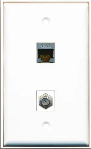 1 Gang Wall Plate (White) 2 Port - Cat6 (Shielded) Coax (White) 1 Gang Wall Plate (White) 2 Port - Cat6 (Shielded) Coax (White)