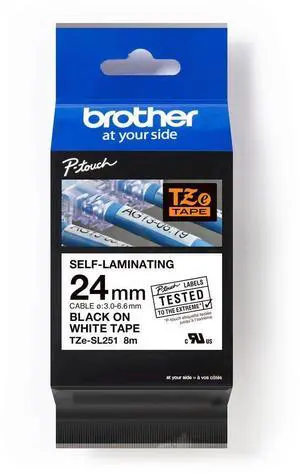 Genuine TZe-SL251 Self Laminating Label Tape Black on White - 24mm Wide x 8m Long Genuine TZe-SL251 Self Laminating Label Tape Black on White - 24mm Wide x 8m Long