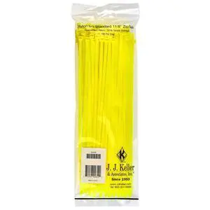 J. J. Keller 11 Inch Zip Ties, Neon Yellow, 100 Pack, 50 lbs. Break Strength, Standard-Duty Nylon Zip Ties J. J. Keller 11 Inch Zip Ties, Neon Yellow, 100 Pack, 50 lbs. Break Strength, Standard-Duty Nylon Zip Ties