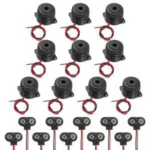 10Pcs DC3-24V 100dB 3500Hz Electronic Piezo Buzzer Alarm Sounder Active Intermittent Beep Sound with 9V t Type Battery Connector for Motorcycle Golf Car t Vehicles Car Alarm, Black 10Pcs DC3-24V 100dB 3500Hz Electronic Piezo Buzzer Alarm Sounder Active Intermittent Beep Sound with 9V t Type Battery Connector for Motorcycle Golf Car t Vehicles Car Alarm, Black