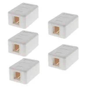 Keystone Jack Surface Mount Box White, Biscuit for RJ45, RJ11, RJ12 Keystone Jacks, UL Listed, RoHs Compliant (5-Pack, 1-Port) Keystone Jack Surface Mount Box White, Biscuit for RJ45, RJ11, RJ12 Keystone Jacks, UL Listed, RoHs Compliant (5-Pack, 1-Port)