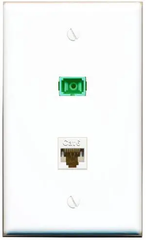 1 Port Fiber Optic Jack SC Simplex APC + Cat6 Wall Plate - Flat Style White 1 Port Fiber Optic Jack SC Simplex APC + Cat6 Wall Plate - Flat Style White