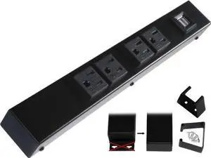 12" Hardwired Power Strip (NO Power Cord), 4 Tamper Resistant Outlets (NEMA 5-15R - NOT 20Amp), NO Ears (Without mounting tabs on Both Ends), USB, Black 12" Hardwired Power Strip (NO Power Cord), 4 Tamper Resistant Outlets (NEMA 5-15R - NOT 20Amp), NO Ears (Without mounting tabs on Both Ends), USB, Black