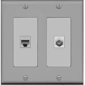 1 Port Coax Cable TV- F-Type 1 Port Cat6 Ethernet Dual Gang Wall Plate - Gray 1 Port Coax Cable TV- F-Type 1 Port Cat6 Ethernet Dual Gang Wall Plate - Gray