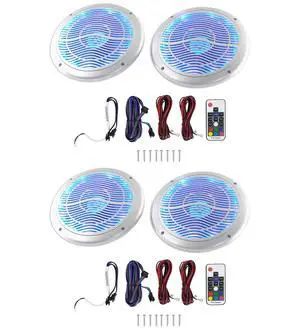 RMC65LS Silver 6.5" 2-Way 4-Ohm Marine Speakers with LED, 4-Pack | 600W Peak, 150W RMS, Multi-Color LEDs, Waterproof, 19 Dynamic Modes, 20 Colors, 55Hz-20kHz RMC65LS Silver 6.5" 2-Way 4-Ohm Marine Speakers with LED, 4-Pack | 600W Peak, 150W RMS, Multi-Color LEDs, Waterproof, 19 Dynamic Modes, 20 Colors, 55Hz-20kHz