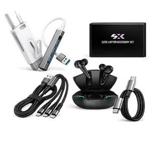 5-in-1 Laptop Accessory Bundle with USB-C Hub and Bluetooth Earbuds | 3-in-1 and USB-C Charging Cables, Electronic Cleaning Kit for Work, Study and Travel 5-in-1 Laptop Accessory Bundle with USB-C Hub and Bluetooth Earbuds | 3-in-1 and USB-C Charging Cables, Electronic Cleaning Kit for Work, Study and Travel