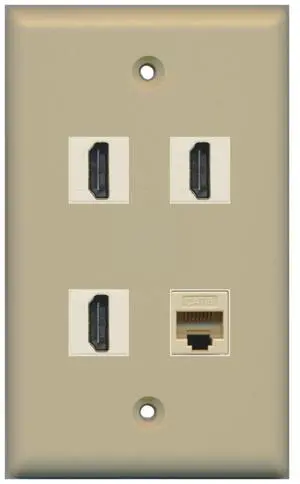 3 Port HDMI 1 Port Cat6 Ethernet Wall Plate - Ivory 3 Port HDMI 1 Port Cat6 Ethernet Wall Plate - Ivory
