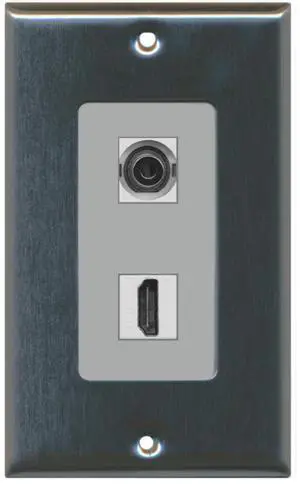 3.5mm Audio Headphone Jack and 1 HDMI Port Wall Plate Decorative - Stainless Steel/Gray - Bracket Included 3.5mm Audio Headphone Jack and 1 HDMI Port Wall Plate Decorative - Stainless Steel/Gray - Bracket Included