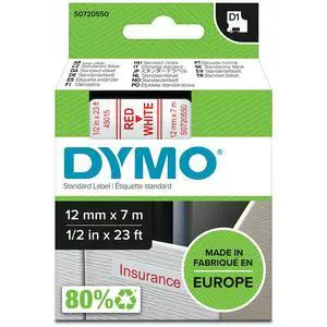 D1 Labels, 12mm x 7m Roll, Red Print on White, Self-Adhesive Labels for LabelManager Label Printers, Authentic D1 Labels, 12mm x 7m Roll, Red Print on White, Self-Adhesive Labels for LabelManager Label Printers, Authentic