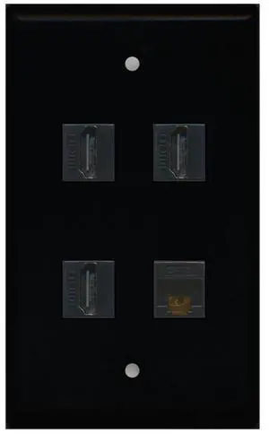 3 Port HDMI 1 Port Cat6 Ethernet Wall Plate - Black 3 Port HDMI 1 Port Cat6 Ethernet Wall Plate - Black