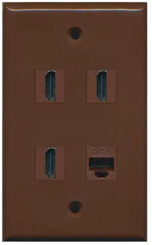 3 Port HDMI 1 Port Cat6 Ethernet Wall Plate - Brown 3 Port HDMI 1 Port Cat6 Ethernet Wall Plate - Brown