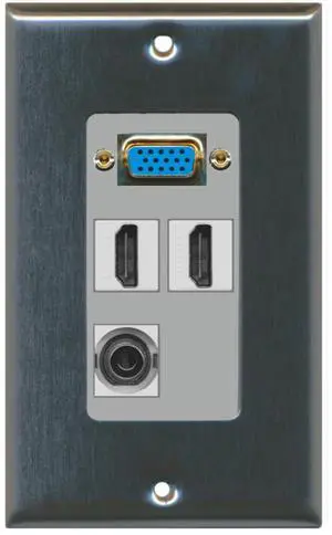 1 x SVGA 2 x HDMI and 1 x 3.5mm Audio Port Wall Plate - Stainless Steel/Gray 1 x SVGA 2 x HDMI and 1 x 3.5mm Audio Port Wall Plate - Stainless Steel/Gray