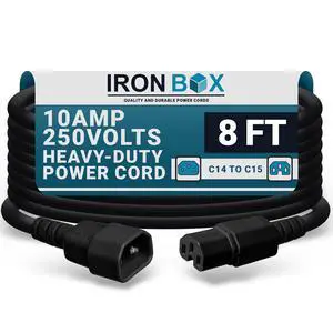 IronBox Electric - Heavy-Duty C14 to C15 PC Power Cable - 10A, 250V, 18/3 SJT - IEC 320 Computer Power Supply Extension Cords - PSU Wire Connectors - Versatile for Home and Office Use(Black, 8 Foot) IronBox Electric - Heavy-Duty C14 to C15 PC Power Cable - 10A, 250V, 18/3 SJT - IEC 320 Computer Power Supply Extension Cords - PSU Wire Connectors - Versatile for Home and Office Use(Black, 8 Foot)