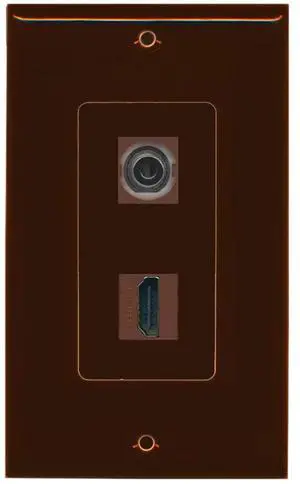 3.5mm Audio Headphone Jack and 1 HDMI Port Wall Plate Decorative - Brown - Bracket Included 3.5mm Audio Headphone Jack and 1 HDMI Port Wall Plate Decorative - Brown - Bracket Included
