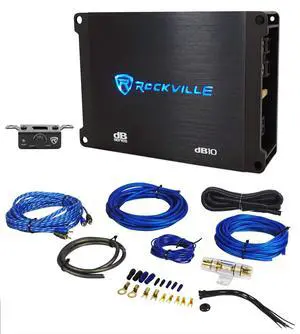 dB10 Dyno-Certified 4-Ohm Mono Car Amplifier with RWK81 Wire Kit | 800W Peak / 200W RMS, Class D, 15Hz-250Hz, 12dB Crossover, RWK81 8 AWG Kit with Copper RCA and 60A AGU Fuse, 2-Items dB10 Dyno-Certified 4-Ohm Mono Car Amplifier with RWK81 Wire Kit | 800W Peak / 200W RMS, Class D, 15Hz-250Hz, 12dB Crossover, RWK81 8 AWG Kit with Copper RCA and 60A AGU Fuse, 2-Items