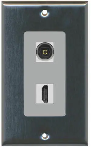 1 Toslink Digital Audio Port and 1 HDMI Port Wall Plate Decorative - Stainless Steel/Gray - Bracket Included 1 Toslink Digital Audio Port and 1 HDMI Port Wall Plate Decorative - Stainless Steel/Gray - Bracket Included