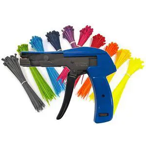 Cable Tie Gun Zip Tie Cutting and Fastening Tool with Adjustable Tension Flush Cut and 500 6" Nylon Cable Ties Assorted Colors Cable Management Kit Cable Tie Gun Zip Tie Cutting and Fastening Tool with Adjustable Tension Flush Cut and 500 6" Nylon Cable Ties Assorted Colors Cable Management Kit