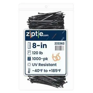 8-inch Black Multi-Purpose Cable Tie, 120-lb Tensile Strength, UL 21S Listed, 1000-Pack 8-inch Black Multi-Purpose Cable Tie, 120-lb Tensile Strength, UL 21S Listed, 1000-Pack