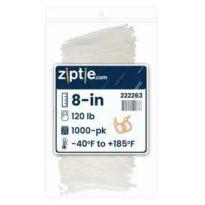 8-inch Natural Multi-Purpose Zip Tie, 120-lb Tensile Strength, UL 21S Listed, 1,000-Pack 8-inch Natural Multi-Purpose Zip Tie, 120-lb Tensile Strength, UL 21S Listed, 1,000-Pack