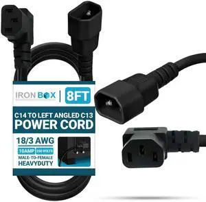 IronBox Electric - C14 to Left Angle C13 Power Cord - 90 Degree Computer Power Cord - Rated for 10A/250V - 18/3 AWG - IEC 60320 - Cable for Servers, Monitors, Computers, Networking Equipment (8 Feet) IronBox Electric - C14 to Left Angle C13 Power Cord - 90 Degree Computer Power Cord - Rated for 10A/250V - 18/3 AWG - IEC 60320 - Cable for Servers, Monitors, Computers, Networking Equipment (8 Feet)