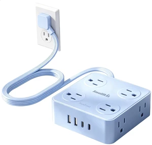 Extension Cord with Multiple Outlets, Outlet Extender, 6.5FT Flat Plug Power Strip with USB Ports, 8 Outlets, Power Strips for Home Office Supplies, Blue Extension Cord with Multiple Outlets, Outlet Extender, 6.5FT Flat Plug Power Strip with USB Ports, 8 Outlets, Power Strips for Home Office Supplies, Blue