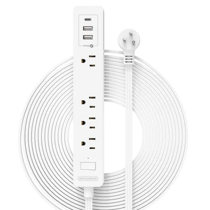 Flat Extension Cord 15 ft, Ultra Thin Flat Extension Cord Under Rug, Door, Wall Mount Power Strip Flat Plug with 4 Outlets 2 USB A + USB C, Overload Protection for Home Office Indoor, White Flat Extension Cord 15 ft, Ultra Thin Flat Extension Cord Under Rug, Door, Wall Mount Power Strip Flat Plug with 4 Outlets 2 USB A + USB C, Overload Protection for Home Office Indoor, White