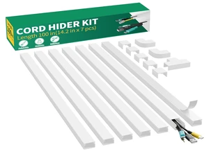 Cord Hider, 100in Self-Adhesive Cord Cover Kit for Wall Mounted TV, Paintable Wire Hider, Flexible Cable Management System, Cable Raceway Conceals 3-4 Wires, W1.18 H0.60in, White Cord Hider, 100in Self-Adhesive Cord Cover Kit for Wall Mounted TV, Paintable Wire Hider, Flexible Cable Management System, Cable Raceway Conceals 3-4 Wires, W1.18 H0.60in, White
