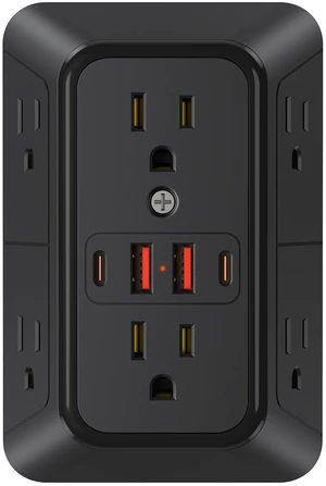 Black 6-Outlet Extender 1050 Joules, 4 USB Multi Plug Wall Outlet(2 USB C) Multi Plug Wall Outlet,6 Outlet Splitter,3-Sided Power Strip,Wide Space Wall Adapter for Home Office Kitchen Travel Black 6-Outlet Extender 1050 Joules, 4 USB Multi Plug Wall Outlet(2 USB C) Multi Plug Wall Outlet,6 Outlet Splitter,3-Sided Power Strip,Wide Space Wall Adapter for Home Office Kitchen Travel