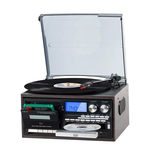 9-in-1 Record Player Music Center for Home, 3-Speed Vinyl Turntable, Bluetooth Input, CD/Cassette, USB/SD, AM/FM Radio, Built-in Speakers, RCA Out, Headphone Jack, Remote Control, Dark Brown 9-in-1 Record Player Music Center for Home, 3-Speed Vinyl Turntable, Bluetooth Input, CD/Cassette, USB/SD, AM/FM Radio, Built-in Speakers, RCA Out, Headphone Jack, Remote Control, Dark Brown