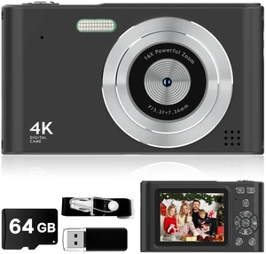 Digital Kids Camera 1080P Vlog Camera with 64GB, Lanyard, 16X Zoom Anti Shake, Card Reader 44MP Compact Portable Point Shoot Digicam for Kid Teen Girl Boy Christmas Halloween Thanksgiving(Black) Digital Kids Camera 1080P Vlog Camera with 64GB, Lanyard, 16X Zoom Anti Shake, Card Reader 44MP Compact Portable Point Shoot Digicam for Kid Teen Girl Boy Christmas Halloween Thanksgiving(Black)