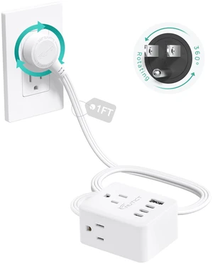 360° Rotating Flat Plug Power Strip, 1FT Short Extension Cord 3AC Outlets & 4 USB Ports, Wall Mountable, Compact Outlet Extender for Office Dorm Cruise Travel Essentials, White 360° Rotating Flat Plug Power Strip, 1FT Short Extension Cord 3AC Outlets & 4 USB Ports, Wall Mountable, Compact Outlet Extender for Office Dorm Cruise Travel Essentials, White