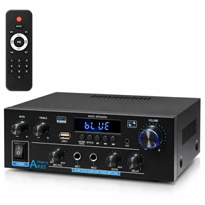 AK55 Stereo Amplifier Home Audio, Bluetooth 5.0 Max 600W Power Stereo Receivers 2.0 Channel Audio Amplifier for Speaker W/Remote Control/AUX/RCA/Echo/USB/2 MIC in for Home Party, Karaoke AK55 Stereo Amplifier Home Audio, Bluetooth 5.0 Max 600W Power Stereo Receivers 2.0 Channel Audio Amplifier for Speaker W/Remote Control/AUX/RCA/Echo/USB/2 MIC in for Home Party, Karaoke