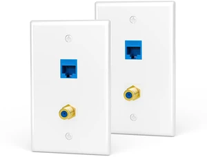 UL Listed Coax and Ethernet Wall Plate CAT6, Blue 2-Pack UL Listed for Safety, 3Ghz Coax and 1000Mbps Ethernet, Gold Plated Keystone Jacks UL Listed Coax and Ethernet Wall Plate CAT6, Blue 2-Pack UL Listed for Safety, 3Ghz Coax and 1000Mbps Ethernet, Gold Plated Keystone Jacks