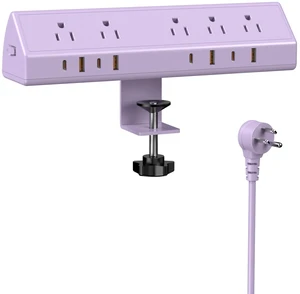 Desk Clamp Power Strip USB C 65W,Surge Protector,Purple Surge Protector,5 Outlets,1875W Extension Cord,ETL Listed,Outlet Extender Desk Organizer,Office,Gaming,Dorm Desk Clamp Power Strip USB C 65W,Surge Protector,Purple Surge Protector,5 Outlets,1875W Extension Cord,ETL Listed,Outlet Extender Desk Organizer,Office,Gaming,Dorm