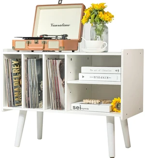 Record Player Stand with Vinyl Storage Holds Up to 300lb, Large Record Player Table Cabinet for Album Storage with Holder Vinyl Display Shelf, Wood Turntable Stand for Bedroom Living Room (White) Record Player Stand with Vinyl Storage Holds Up to 300lb, Large Record Player Table Cabinet for Album Storage with Holder Vinyl Display Shelf, Wood Turntable Stand for Bedroom Living Room (White)