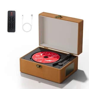 Rechargeable Leather CD Player with Speakers; Bluetooth Transmitter; Festival Gift; BGM Player for Home Décor (Brown) Rechargeable Leather CD Player with Speakers; Bluetooth Transmitter; Festival Gift; BGM Player for Home Décor (Brown)