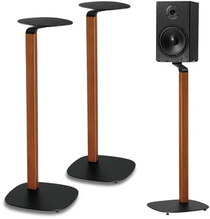 Wood and Metal Speaker Stands, Pair, Black and Walnut 30.75in floor standing for bookshelf and compact speakers, 22 lb capacity, cable management, walnut wood and black metal Wood and Metal Speaker Stands, Pair, Black and Walnut 30.75in floor standing for bookshelf and compact speakers, 22 lb capacity, cable management, walnut wood and black metal