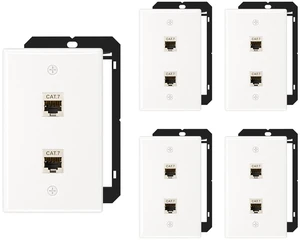 5-Pack Shielded Cat7 Ethernet Wall Plate, 2-Port Keystone 10Gbit/s, 2-Port Keystone Wall Plate with Bracket + Cat7 Shielded RJ45 Coupler, Female to Female RJ45 Cat7 Wall Plate, PoE 5-Pack Shielded Cat7 Ethernet Wall Plate, 2-Port Keystone 10Gbit/s, 2-Port Keystone Wall Plate with Bracket + Cat7 Shielded RJ45 Coupler, Female to Female RJ45 Cat7 Wall Plate, PoE