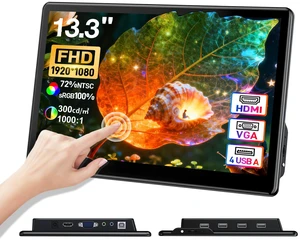 13.3" inch Portable FHD 1080P Touch Screen Monitor with HDMI VGA Port, Touchscreen Display Support VESA Mount, Small IPS Home Industrial Monitor for PC Laptop 13.3" inch Portable FHD 1080P Touch Screen Monitor with HDMI VGA Port, Touchscreen Display Support VESA Mount, Small IPS Home Industrial Monitor for PC Laptop