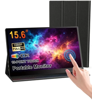 15.6" FHD Portable Monitor Touchscreen for Laptop 10-Point Touch FHD IPS screen with dual speakers, protective case & stand. For Laptop PC Phone Gaming 15.6" FHD Portable Monitor Touchscreen for Laptop 10-Point Touch FHD IPS screen with dual speakers, protective case & stand. For Laptop PC Phone Gaming