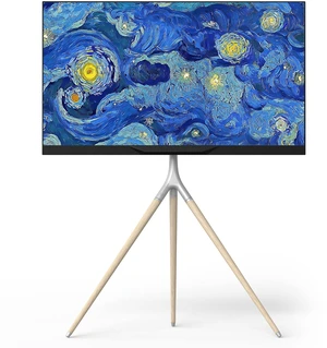 Easel TV Stand 32-65 Inch, up to 77 lbs, max VESA 400x400, White TV tripod 360° swivel, wooden legs, height adjustable, portrait installation, cable clips; for living rooms, studios & events Easel TV Stand 32-65 Inch, up to 77 lbs, max VESA 400x400, White TV tripod 360° swivel, wooden legs, height adjustable, portrait installation, cable clips; for living rooms, studios & events