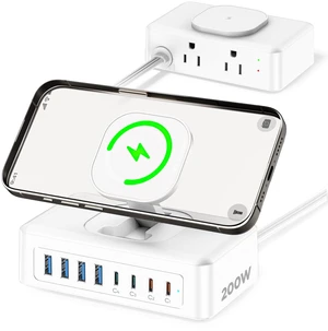 200W USB Charging Station, 11-in-1 USB C Power Strip Surge Protector, 2AC Outlets & 8USB Ports, 5ft Flat Plug Extension Cord with Multiple Devices, Home Office Desk Accessories 200W USB Charging Station, 11-in-1 USB C Power Strip Surge Protector, 2AC Outlets & 8USB Ports, 5ft Flat Plug Extension Cord with Multiple Devices, Home Office Desk Accessories
