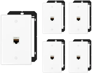 5-Pack Shielded Cat7 Ethernet Wall Plate, 1-Port Keystone 10Gbit/s, 1-Port Keystone Wall Plate with Bracket + Cat7 Shielded RJ45 Coupler, Female to Female RJ45 Cat7 Wall Plate, PoE 5-Pack Shielded Cat7 Ethernet Wall Plate, 1-Port Keystone 10Gbit/s, 1-Port Keystone Wall Plate with Bracket + Cat7 Shielded RJ45 Coupler, Female to Female RJ45 Cat7 Wall Plate, PoE