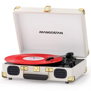 3-Speed Bluetooth Record Player,Portable Suitcase Turntable,White Enjoy vinyl classics with 3-speed playback, Bluetooth, stereo speakers, AUX input, RCA output and headphone jack 3-Speed Bluetooth Record Player,Portable Suitcase Turntable,White Enjoy vinyl classics with 3-speed playback, Bluetooth, stereo speakers, AUX input, RCA output and headphone jack