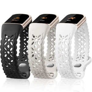 Compatible with Fitbit Charge 5/6 Bands, 3 Pack Cute Lace Silicone Flower Pattern Breathable Sport Bands Replacement Watch Strap for Women Compatible with Fitbit Charge 5/6 Bands, 3 Pack Cute Lace Silicone Flower Pattern Breathable Sport Bands Replacement Watch Strap for Women
