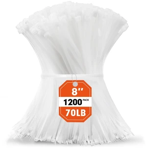 Zip Ties, 1200pcs White Cable Zip Ties 8 Inch, Heavy Duty Plastic Wire Ties with 70lb Tensile Strength, Self-Locking White Nylon Tie Wraps for Indoor and Outdoor Zip Ties, 1200pcs White Cable Zip Ties 8 Inch, Heavy Duty Plastic Wire Ties with 70lb Tensile Strength, Self-Locking White Nylon Tie Wraps for Indoor and Outdoor